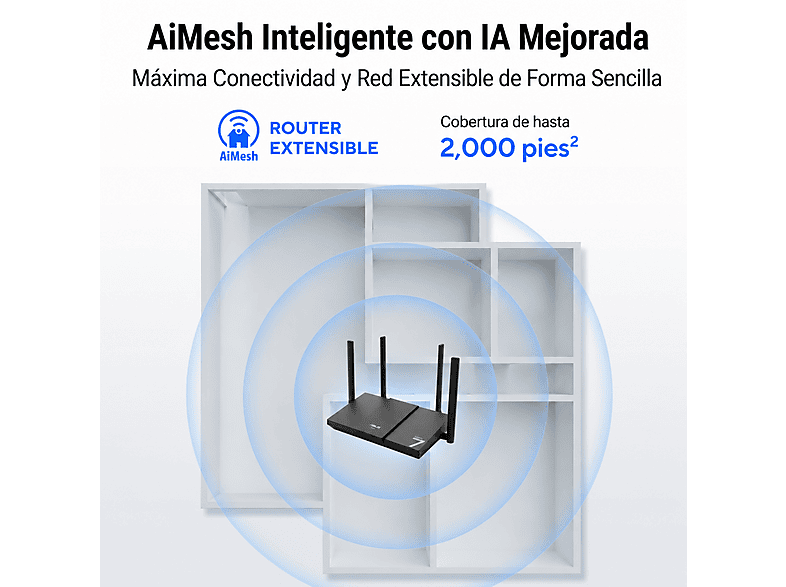 Router - ASUS RT-BE50, 3600 Mbps, Wi-Fi 7, MU-MIMO, 4 Antenas, MLO de doble banda, Negro – imagen 3