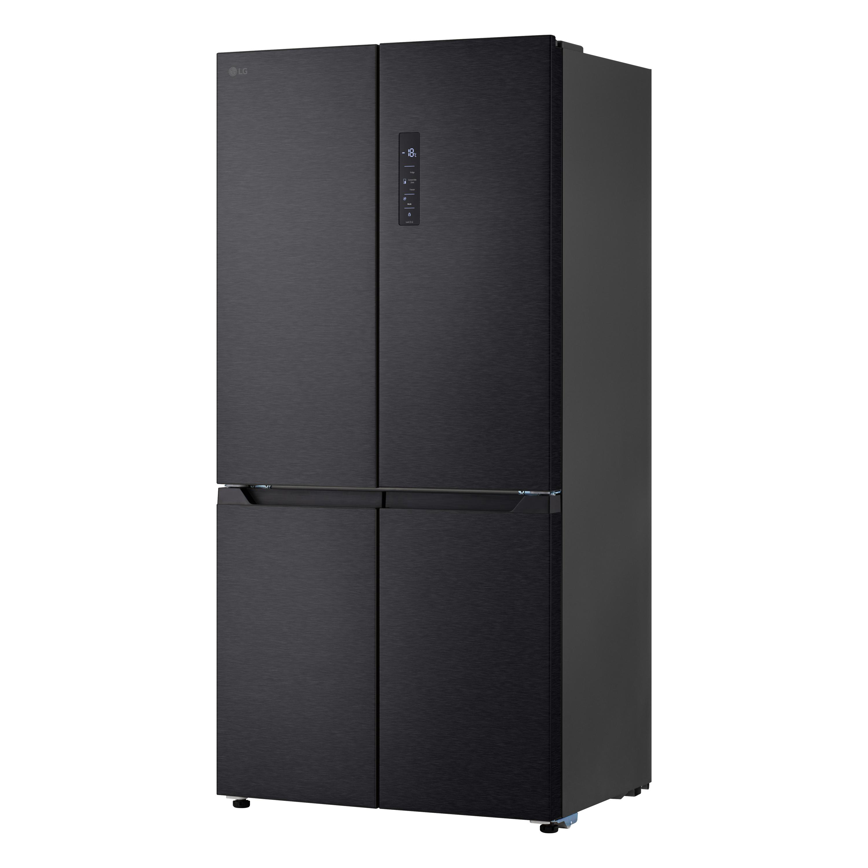 Ein schwarzer LG-Kühlschrank mit gebürsteter Metalloberfläche und Digitalanzeige.