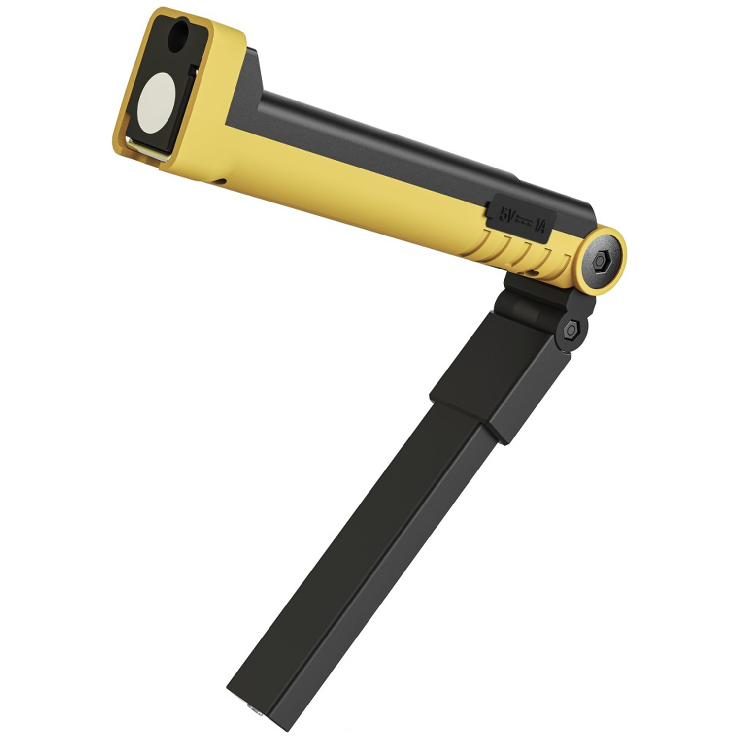 A yellow and black tool with a foldable stand.