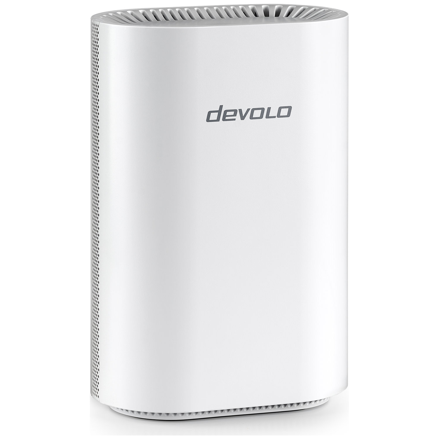 A white Devolo router with ventilation slots on the top and sides.