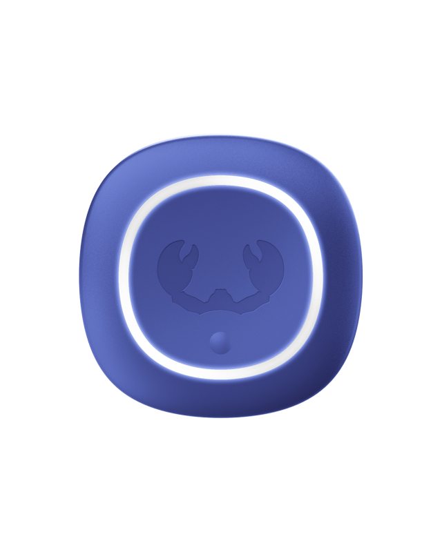 Ein blauer Gegenstand mit einem Krabben-Symbol in der Mitte.