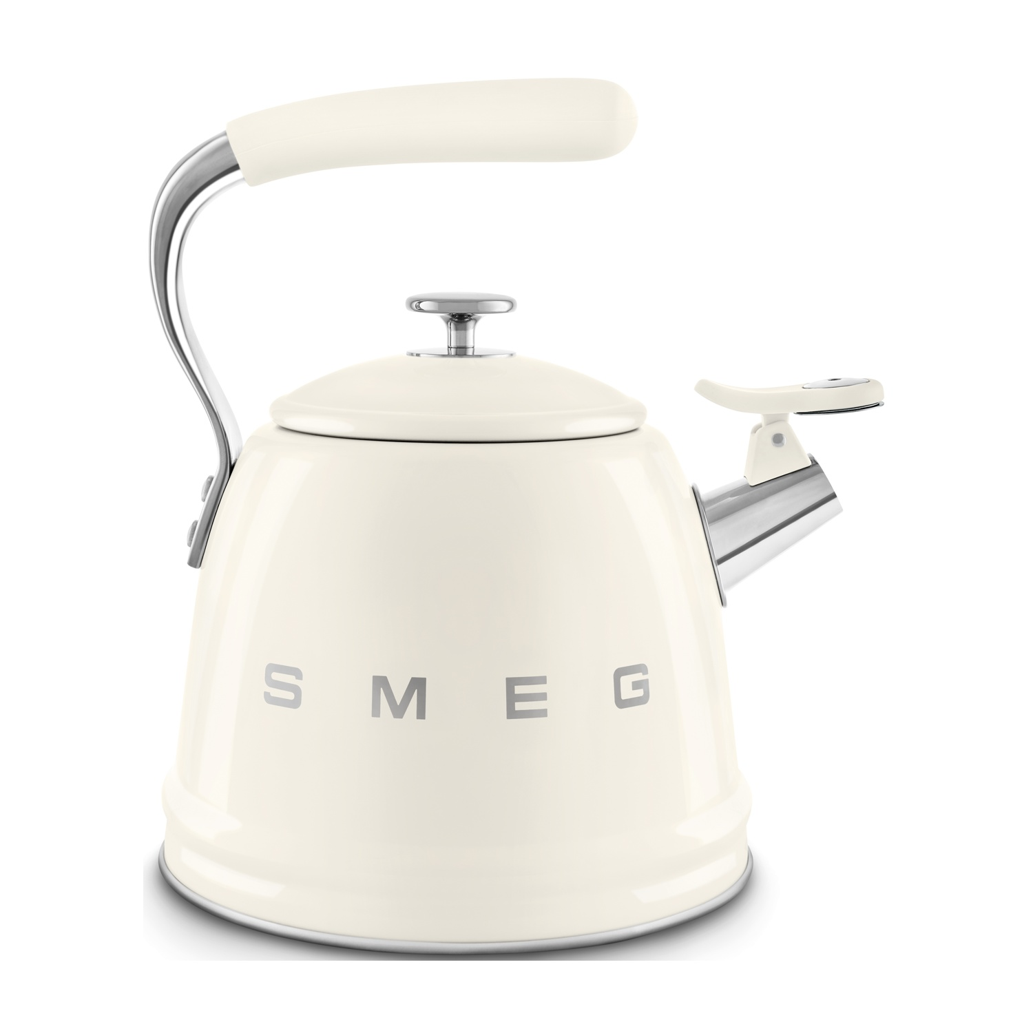 Un bollitore Smeg color crema con accenti argentati su sfondo bianco.