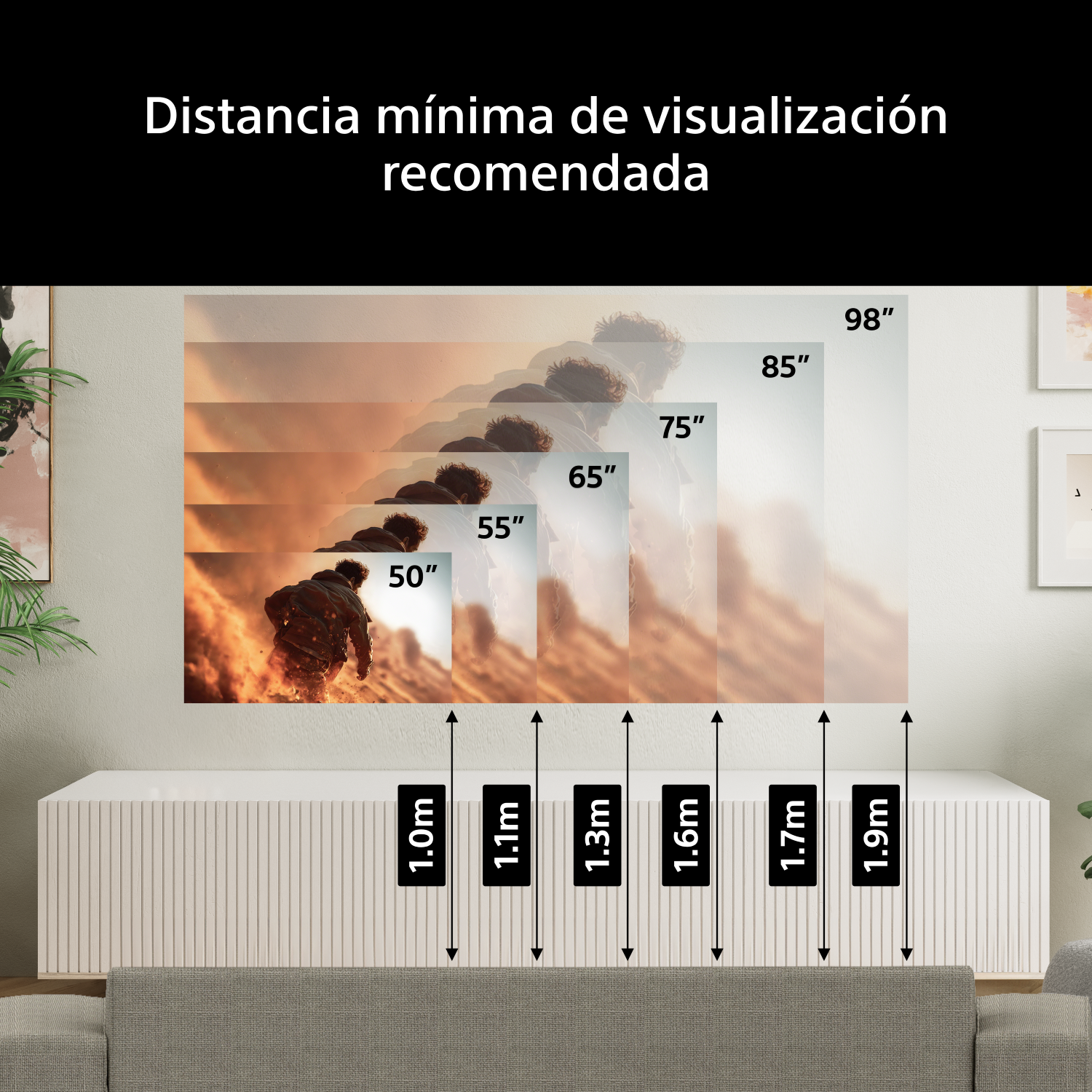 Distancia mínima de visualización recomendada para 50": 1m.