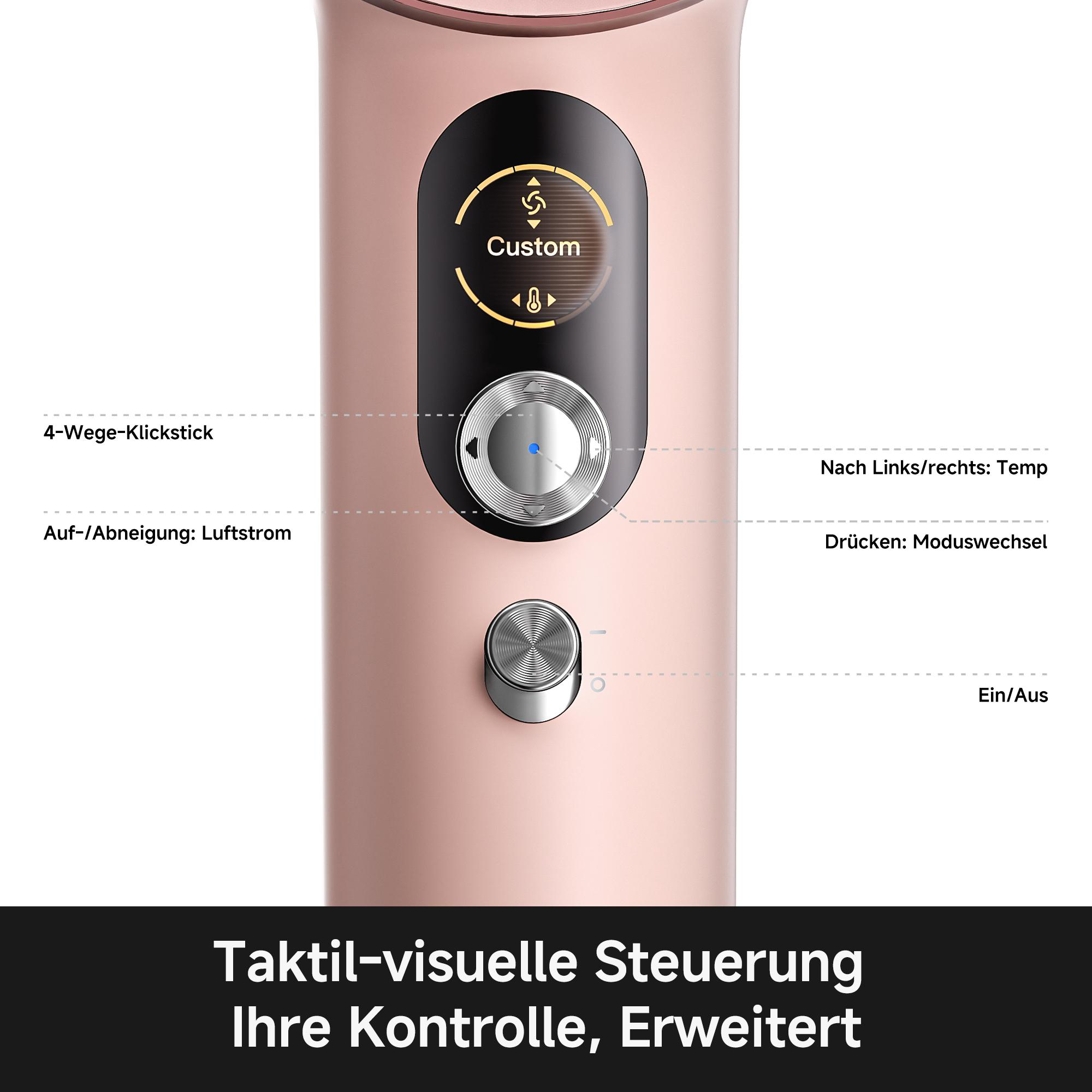 Nahaufnahme eines rosafarbenen Geräts mit schwarzem Bildschirm, der 