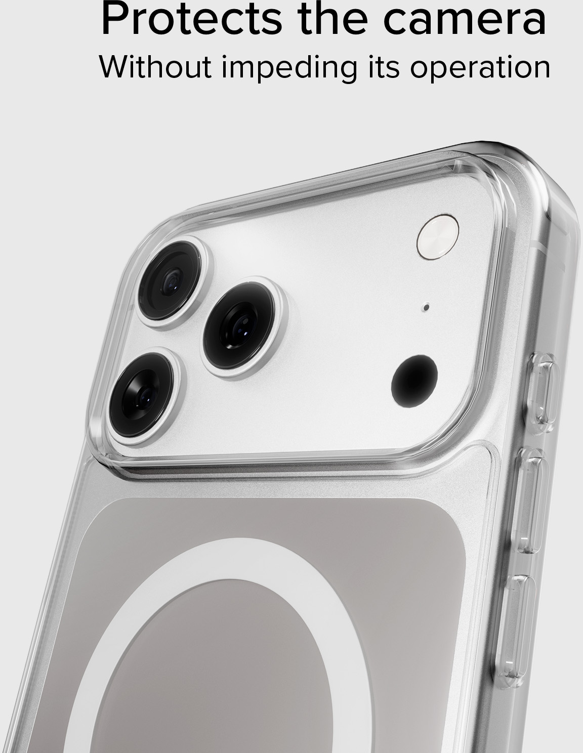 Ein transparentes Handyhülle schützt die Kamera eines iPhones.