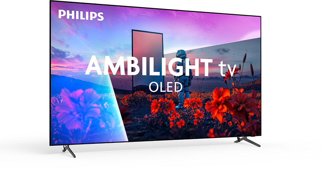Egy Philips Ambilight OLED TV tájképet jelenít meg.