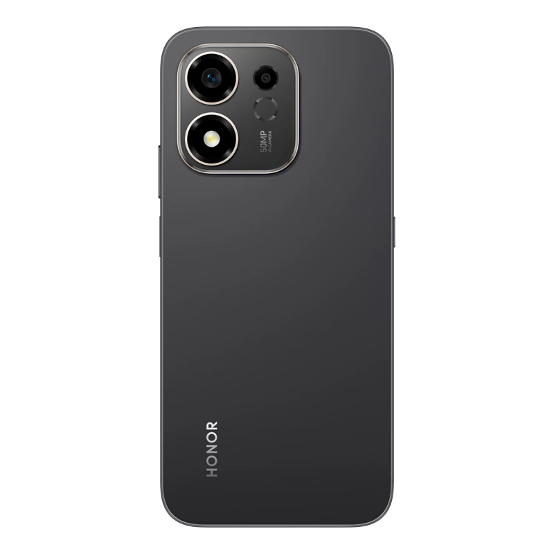 Rückseite eines dunklen HONOR Smartphones mit 50MP-Kamera.