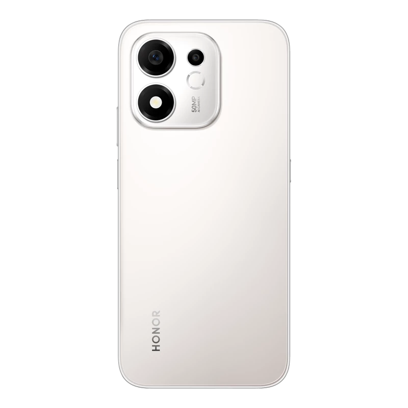 Rückseite eines weißen Honor Smartphones mit zwei Kameras und dem HONOR-Logo.