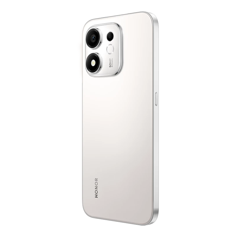 Rückseite eines weißen Honor-Smartphones mit zwei Kameras und dem Honor-Logo.