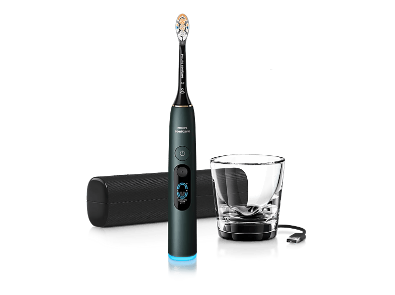 PHILIPS DiamondClean 9000 HX9213/84 Elektrische Zahnbürste Mitternachtsgrün, Reinigungstechnologie: Schalltechnologie