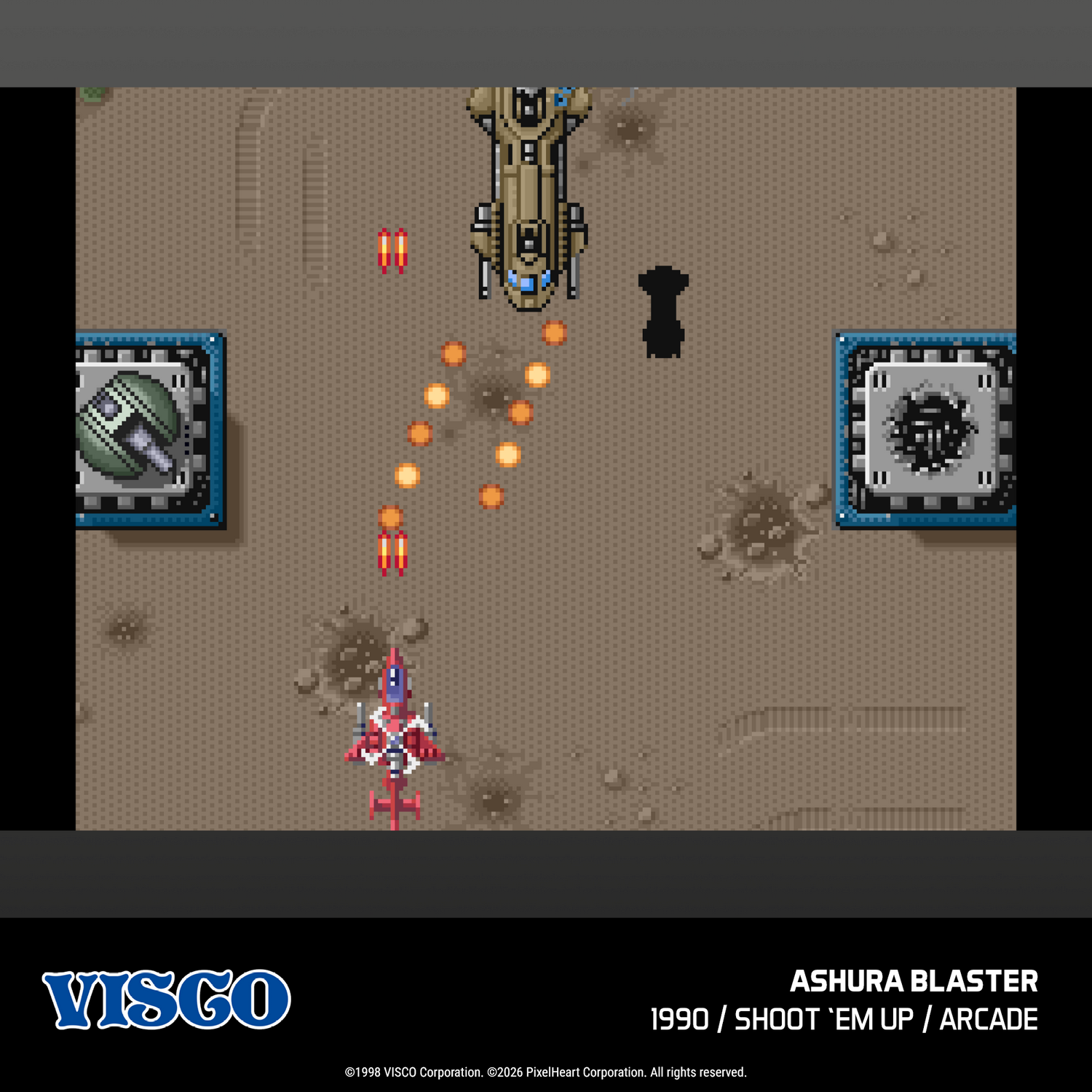 Juego de disparos pixel art: objetos armados verdes y negros, naves espaciales, proyectiles.