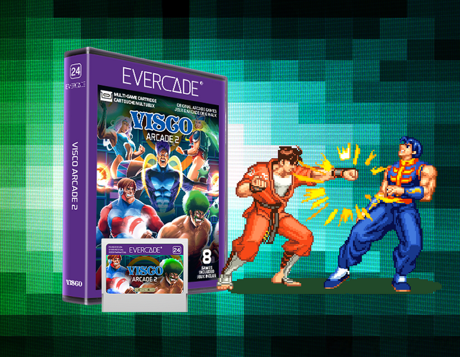Juego Evercade 'Visco Arcade 2' con personajes de lucha retro.