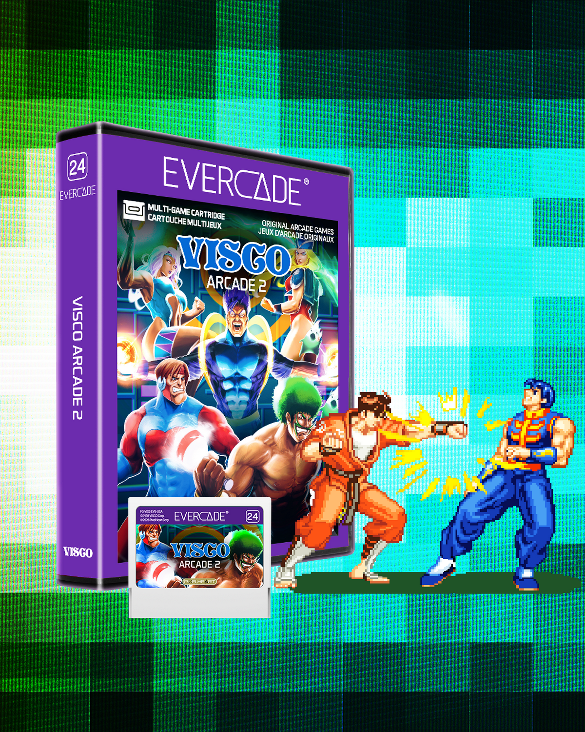 Juego Evercade "Visco Arcade 2" con arte de juego de lucha y cartucho.
