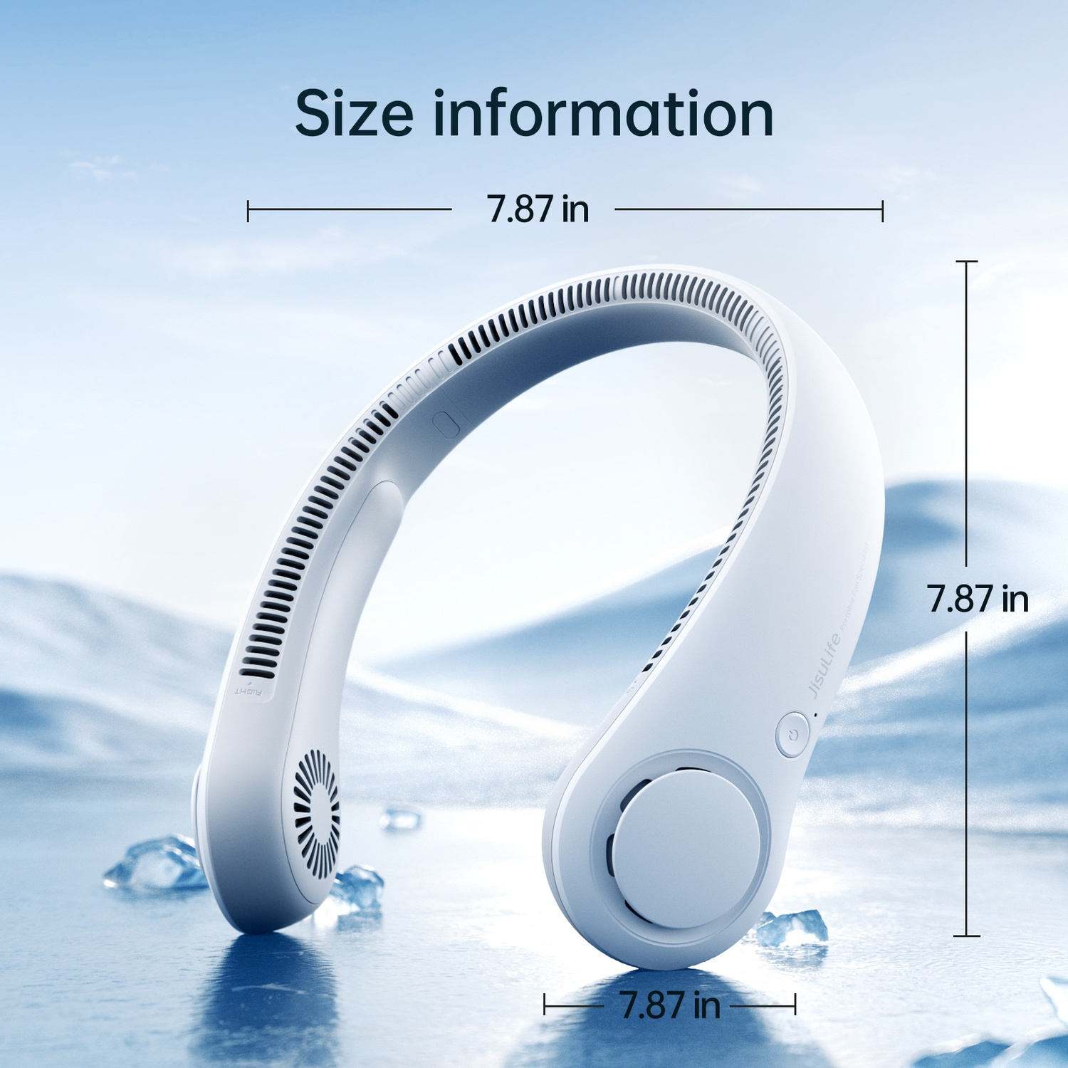 Un ventilateur de cou blanc de 7,87 pouces sur de la glace.