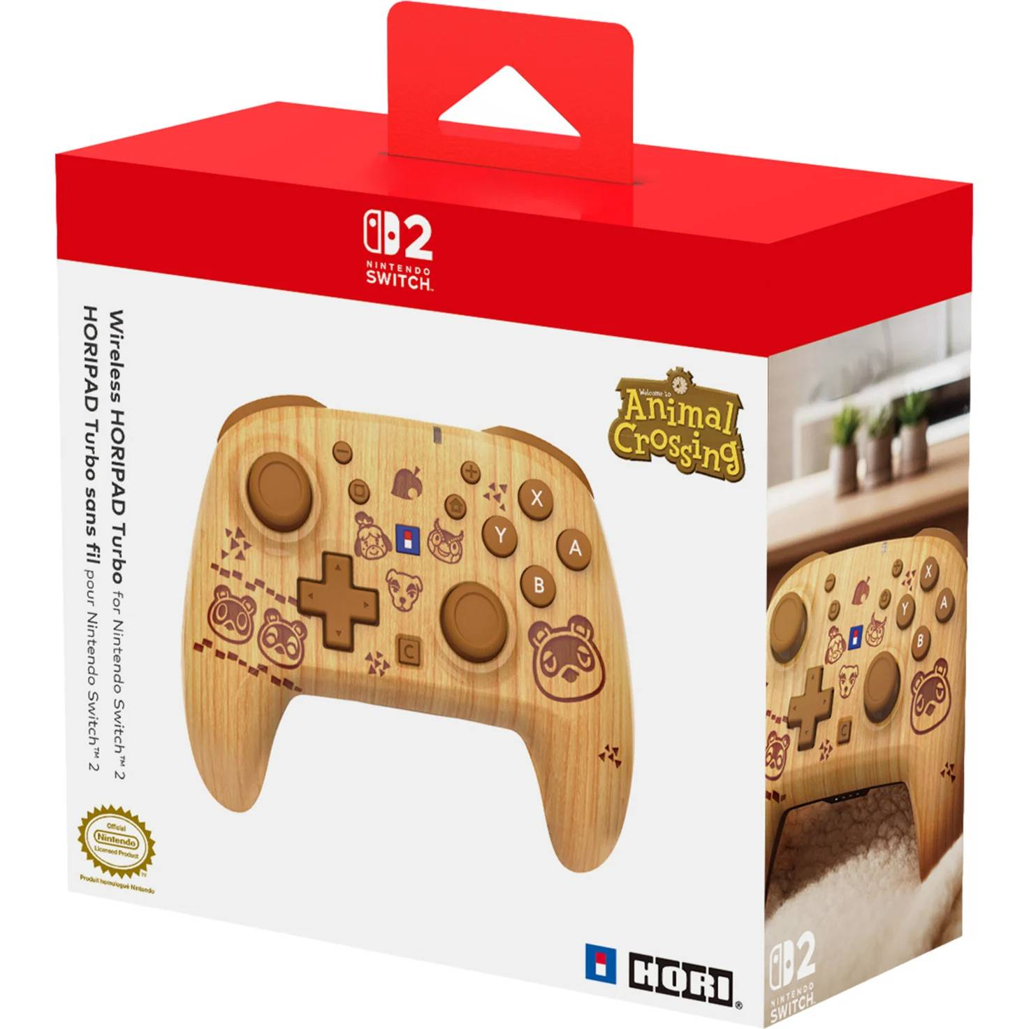 Una caja de mando de madera con temática de Animal Crossing para Nintendo Switch.
