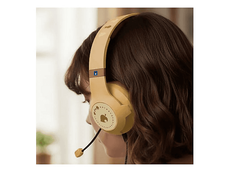Auriculares gaming - Hori Animal Crossing, Micrófono flexible, Almohadillas acolchadas, Diafragma de imanes neodimio 40 mm, Madera