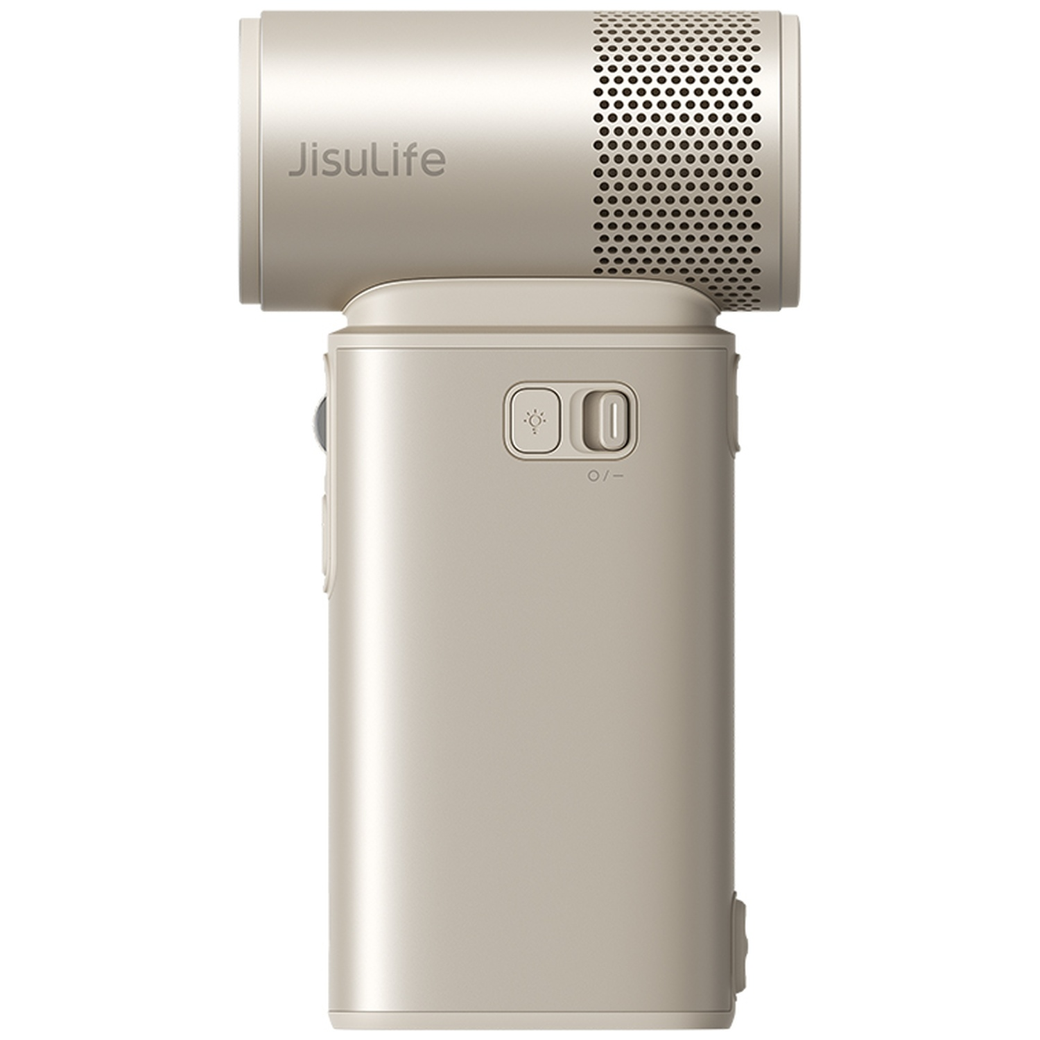 Un ventilateur Jisulife beige clair avec des évents en haut et des commandes à l'avant.