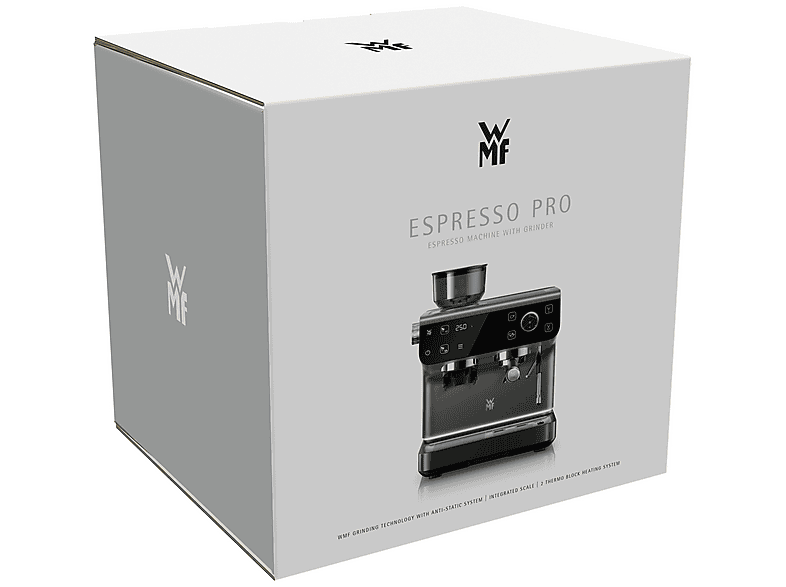 Cafetera express - WMF Espresso Pro, 15 bar, 1350 W, 2.6 l, 2 Tazas, Molinillo con 60 Ajustes Distintos, Doble Thermoblock, Negro
