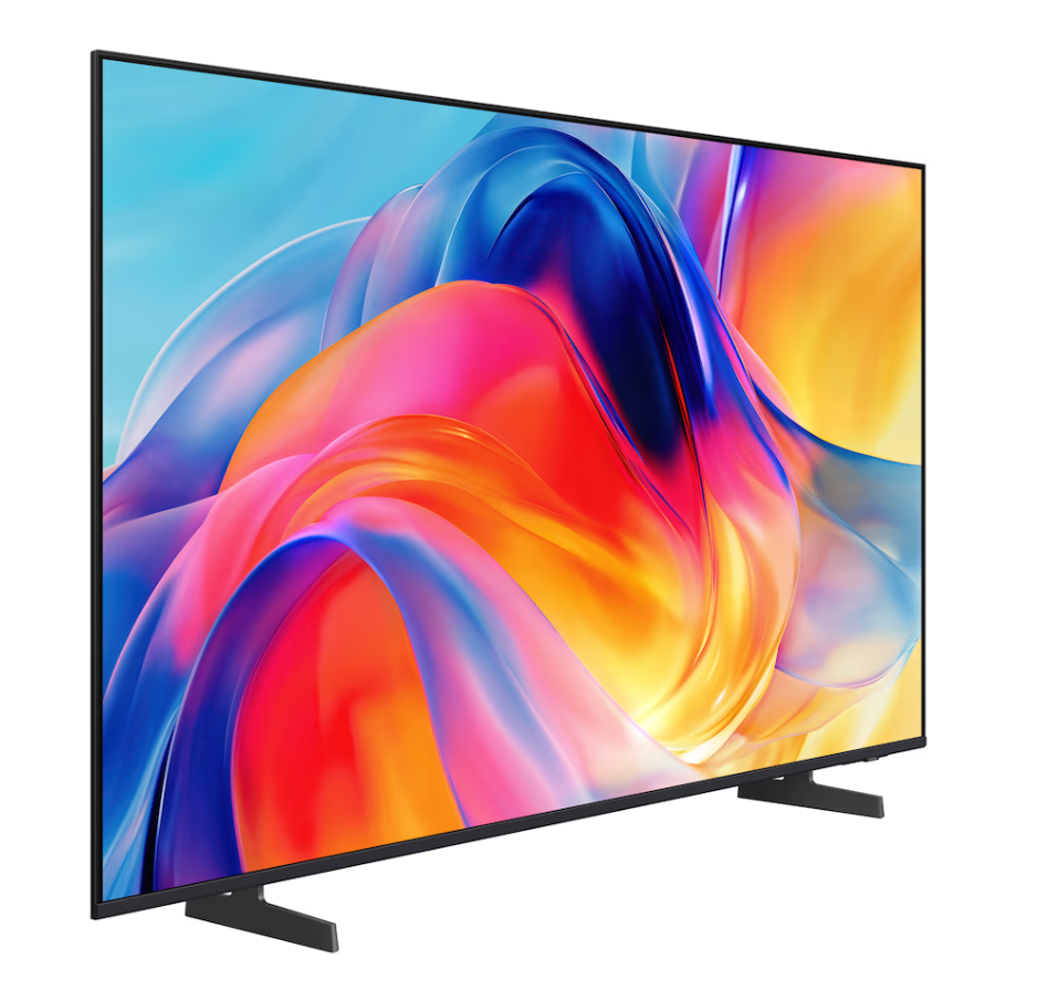 Renkli, soyut bir arka plan görüntüsü gösteren modern bir televizyon.