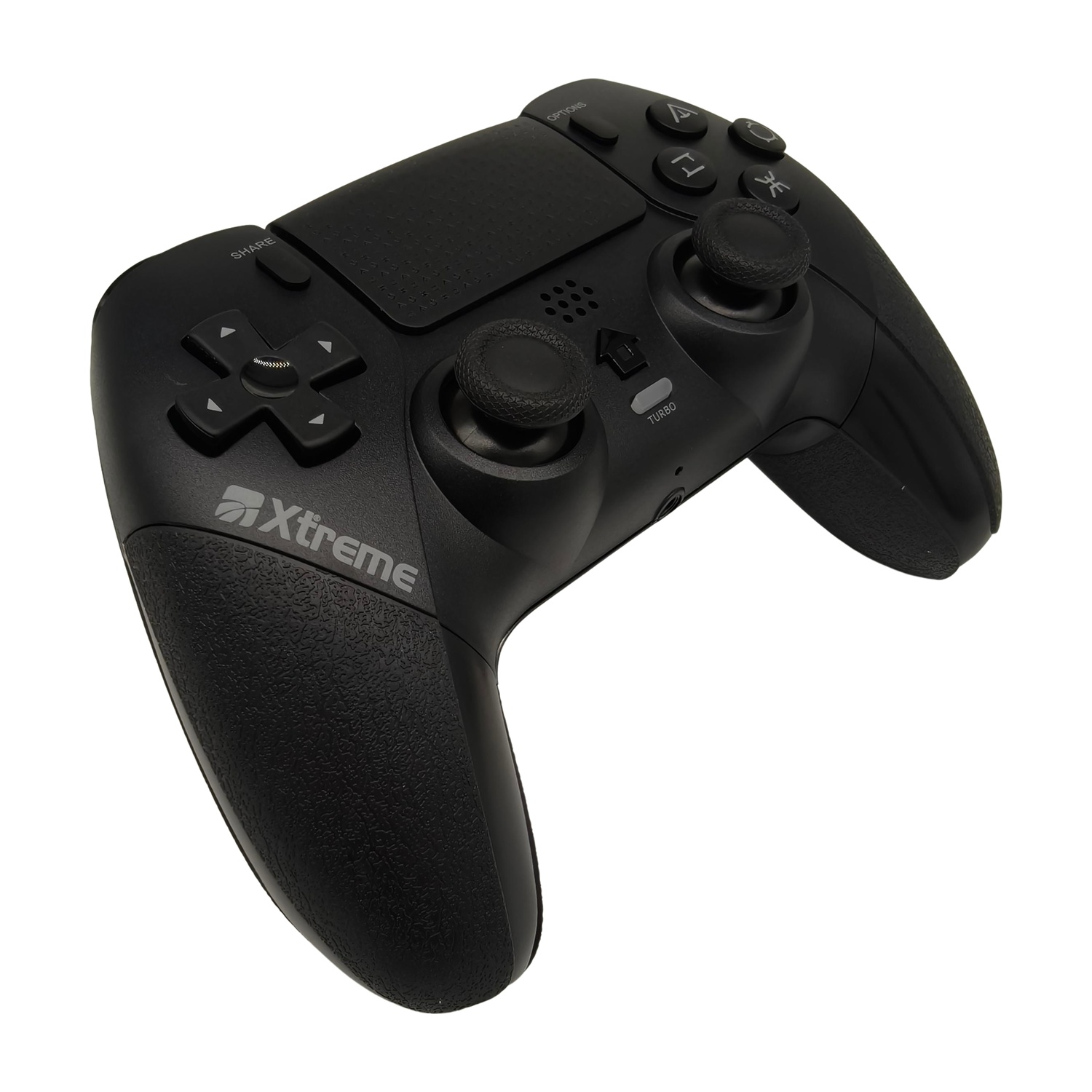 Controller videogioco Xtreme nero con impugnature testurizzate, pad direzionale e stick analogici.