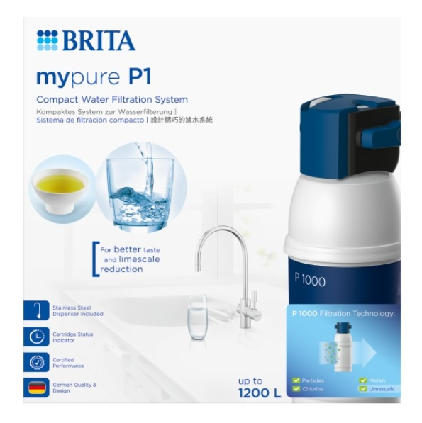 System filtrów do wody Brita mypure P1 z kranem i szklanką.