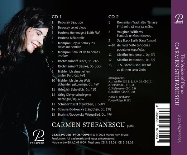 Ein Plattencover mit Carmen Stefanescu, CD-Liste und Prospero-Logo.