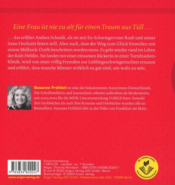 Buchcover mit Titel und Autorinnenfoto. Roter Hintergrund mit Text.