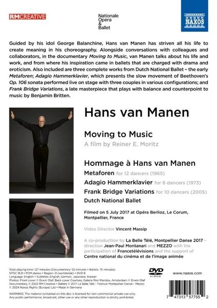 DVD-Cover mit Tänzer, Albumtitel und Informationen über Hans van Manen.