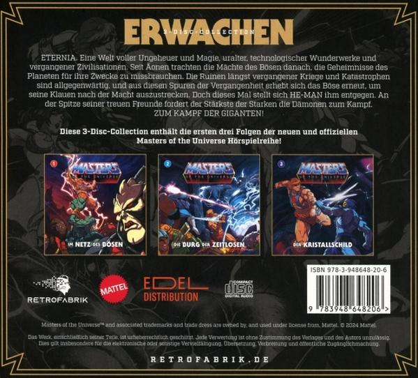 Drei "Masters of the Universe" Hörspielcover: He-Man kämpft gegen Skeletor und andere Bösewichte.