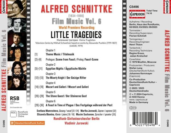 CD-Cover mit Alfred Schnittke Film Musik Vol. 6, Titelliste und Fotos.