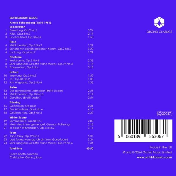 Lila CD-Cover mit Trackliste für Arnold Schönbergs "Expressionist Music."