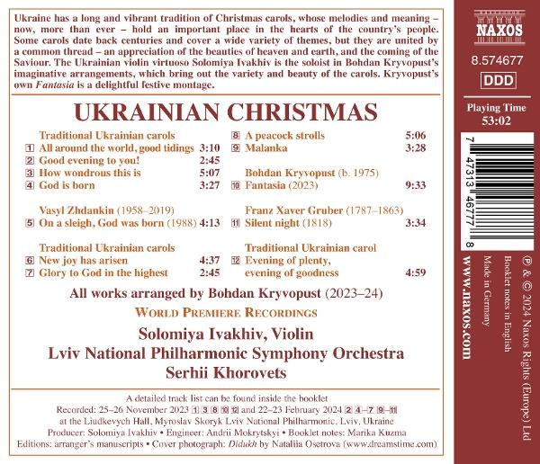 CD-Cover: Ukrainische Weihnachtslieder, Solomiya Ivakhiv, Geige. Naxos-Logo.