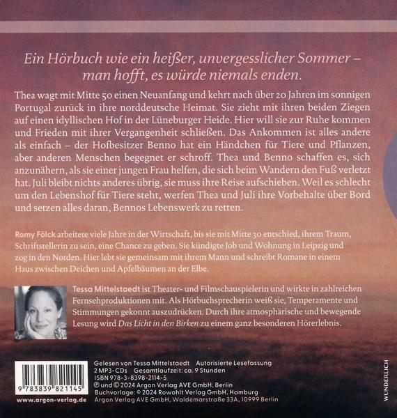 Buchcover mit Titel, Klappentext und Bild einer Sprecherin.