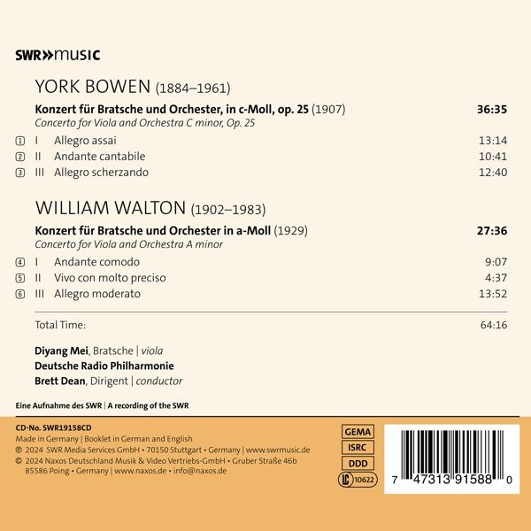 CD-Cover mit Musikstücken von York Bowen und William Walton, mit Gesamtzeit 64:16.