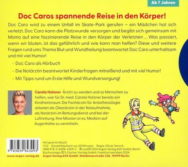 Buchcover für Hörspiel: Doc Caros spannende Reise in den Körper. Mit Illustrationen.