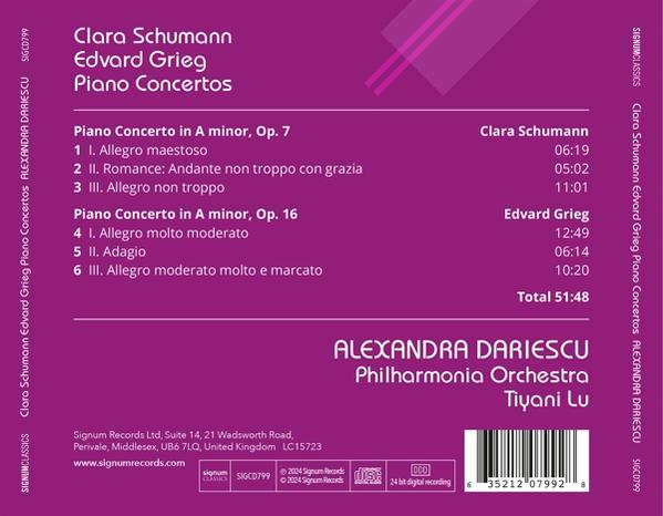 Albumcover mit Titeln von Clara Schumann und Edvard Grieg, aufgeführt von Alexandra Dariescu.