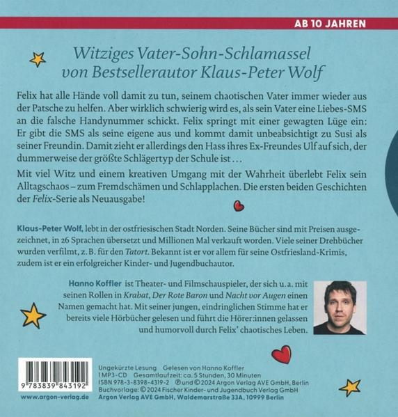 Buchcover mit Titel „Witziges Vater-Sohn-Schlamassel“, Autor Klaus-Peter Wolf.