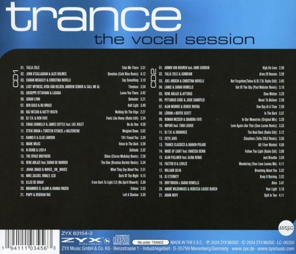 Cover einer Trance-CD mit Titellisten für CD1 und CD2.