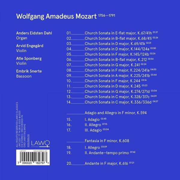 Mozart-Werkliste: Sonaten, Adagio, Allegro, Fantasia mit Interpreten und Laufzeiten.