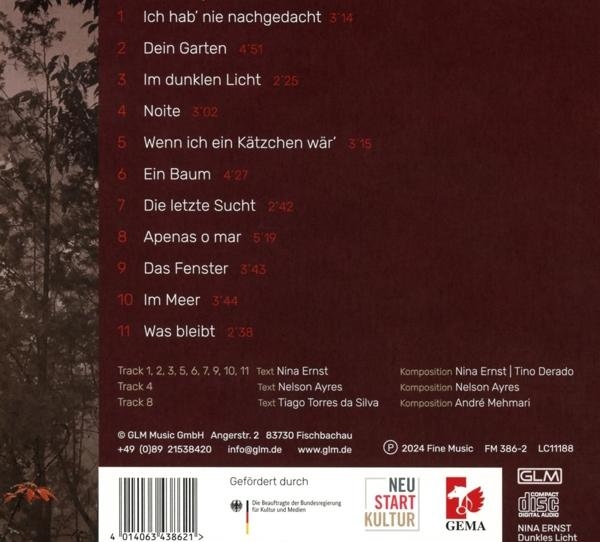Rückseite eines Albums mit Trackliste, Komponisten und Kontaktdaten.