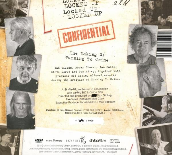 DVD-Rückseite mit Porträts von Musikern und dem Titel 'The Making Of Turning To Crime'.
