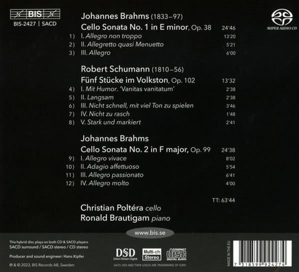 CD-Rückseite mit Werkliste: Brahms, Schumann. Cello & Klavier.