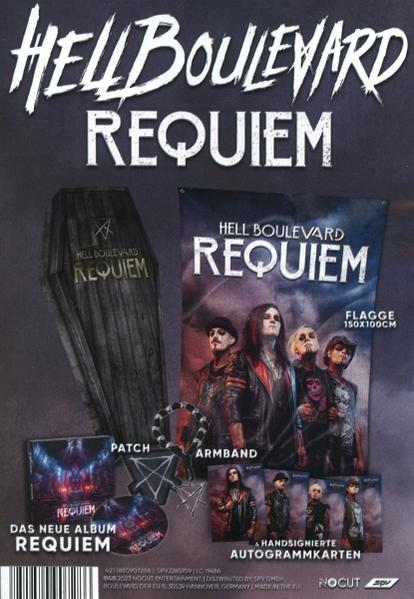 Hell Boulevard Requiem Bandmerchandise: Sarg, Flagge, Patch, Armband, Album & Autogrammkarten.