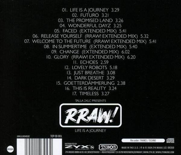 CD-Rückseite mit Trackliste und Künstlernamen 'RRAW!'.