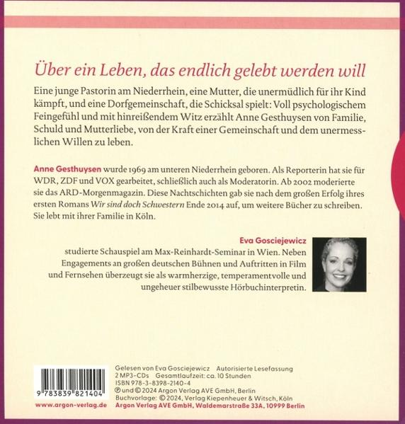 Buchrückseite mit Titel, Text über die Autorin und Sprecherin.