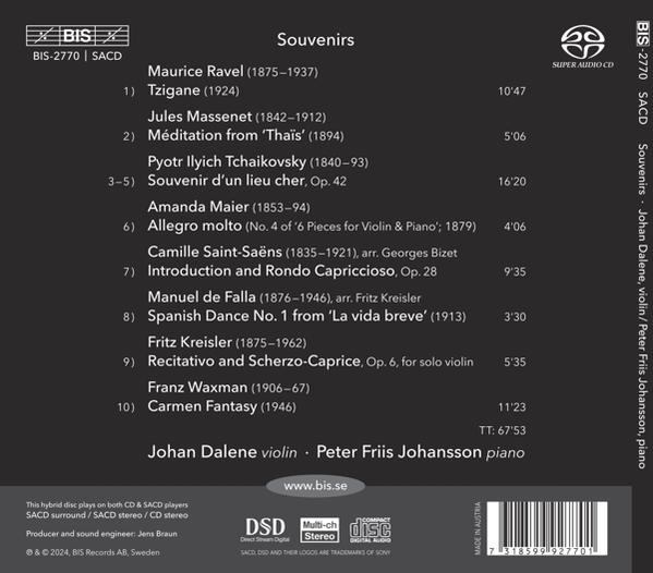 CD-Rückseite mit Titel "Souvenirs", Komponisten und Liedtiteln.