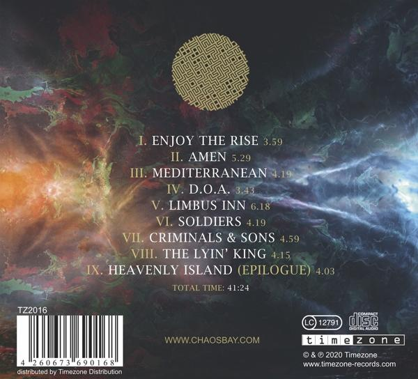 CD-Rückseite mit Trackliste, Barcode und Label-Logos. Abstrakter Hintergrund.