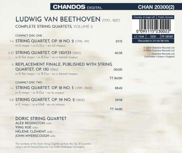 Albumcover: Beethovens Streichquartette Vol. 2, Doric String Quartet.