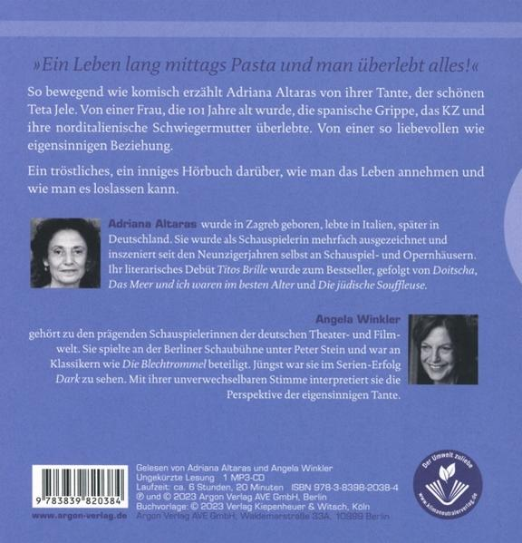 Buchrückseite mit Porträts von Adriana Altaras und Angela Winkler.