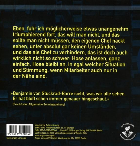 Text auf einem Buchcover über eine Lesung mit Zitaten und ISBN.